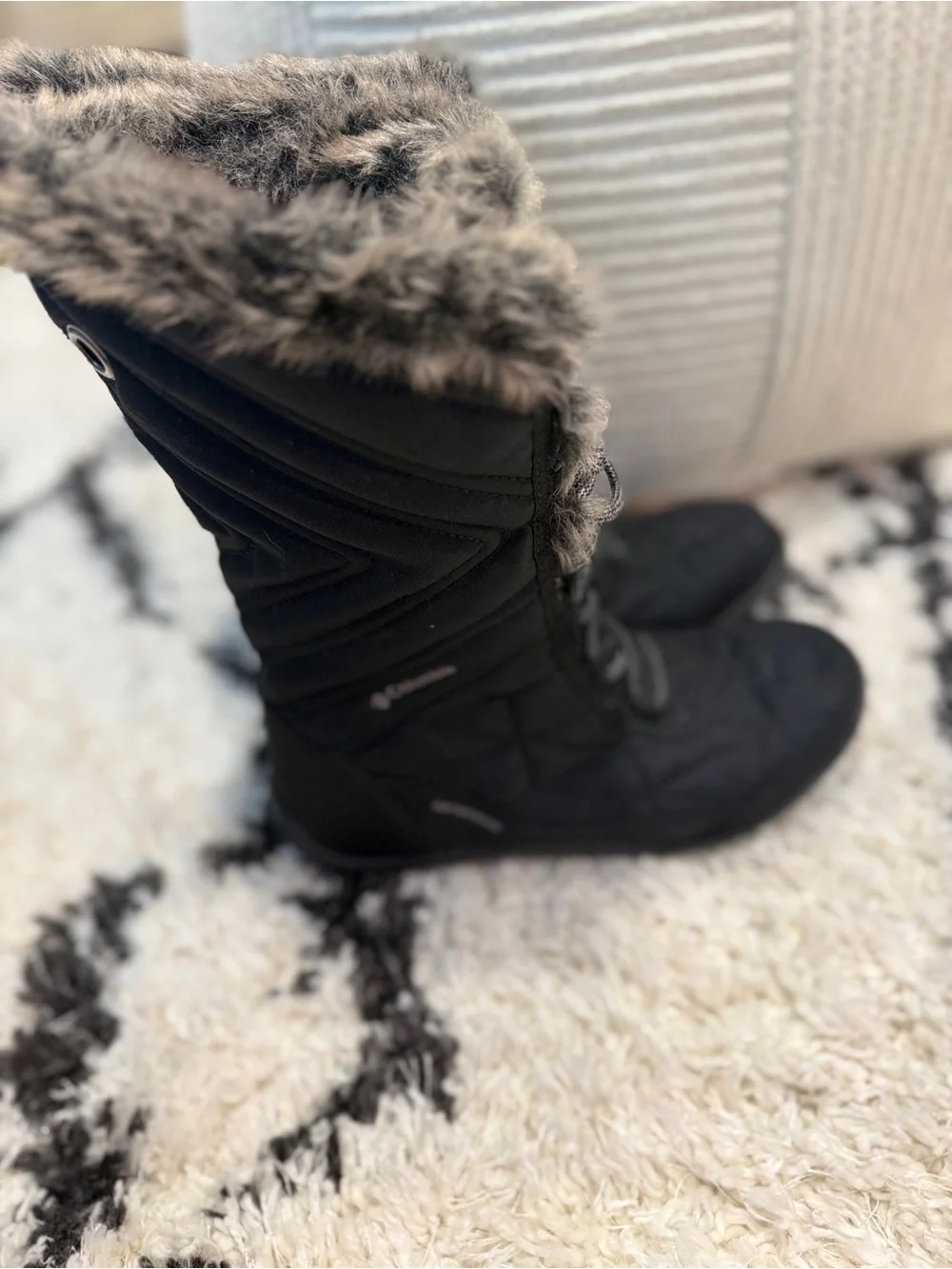 Columbia Minx Mid III Omni-Heat Waterproof Snow Boots Black Faux Fur Women’s 8.5